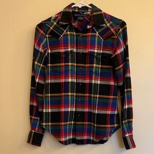 Ralph Lauren Women’s Flannel Size 2 dark vibrant plaid colors